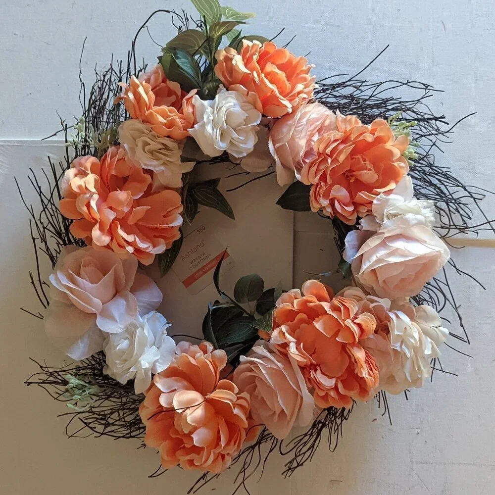 NWT $50 Rustic Floral Wreath Farmhouse Pastel Summer Home Wall Decor Ashland NEW